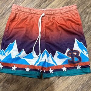 Kids Bucketsquad Gradient Mountain Print Shorts with Blue Accent - Brand B